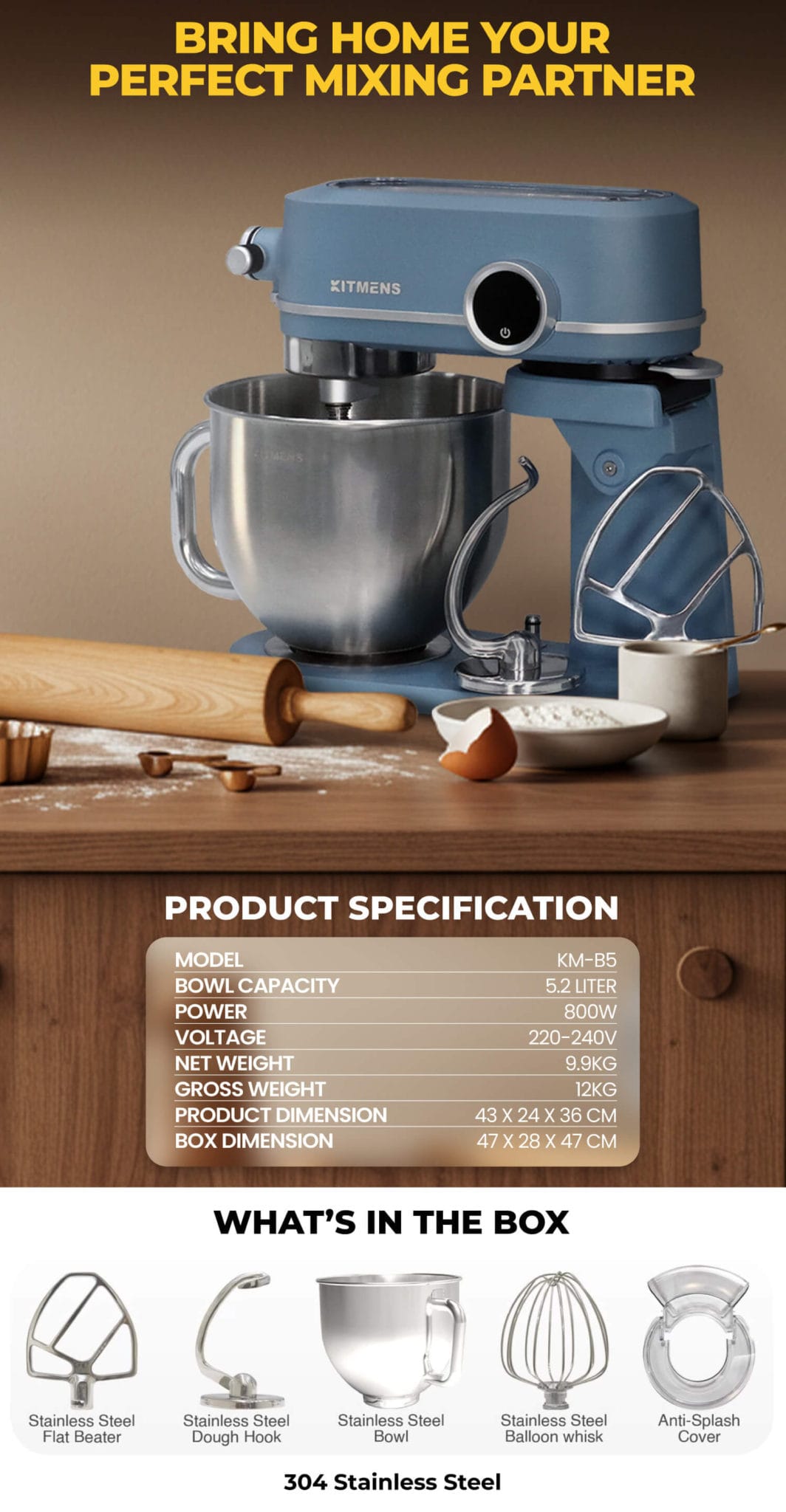 Kitmens KM-B5 Stand Mixer (5.2L)