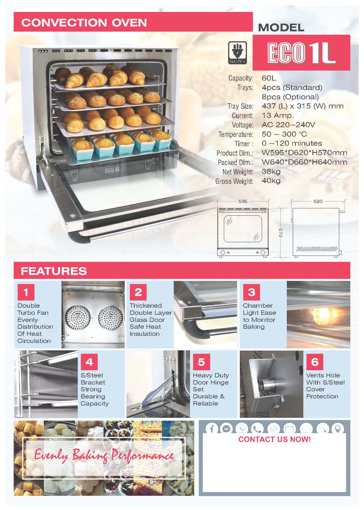 Soner ECO-1L — Electric Convection Oven, Economy Edition, 4 Trays (60 L)