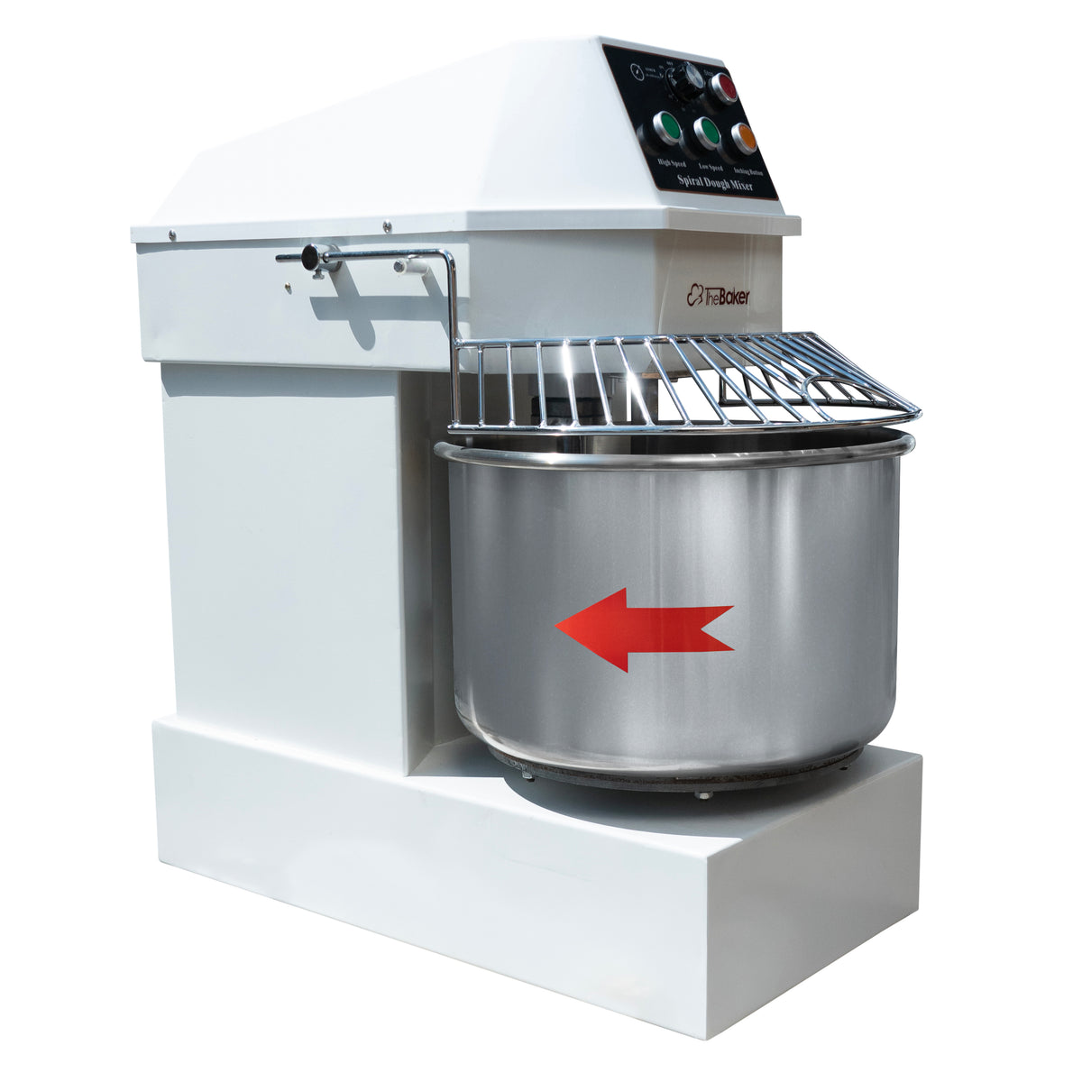 The Baker SMES-40 spiral mixer bowl, spiral hook and breaker bar