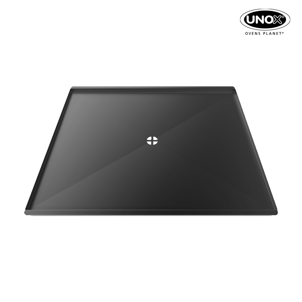 Non-stick commercial tray with central hole to convey the food liquids and greases towards the commercial ovenβs drain. XUC048.