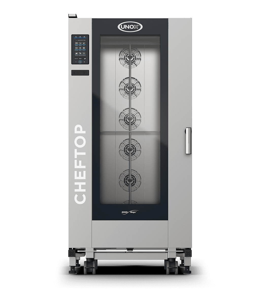 20 trays GN 2/1 Render of UNOX CHEFTOP MIND.Maps™ BIG PLUS commercial trolley combi oven XEVL-2021-YPRS.