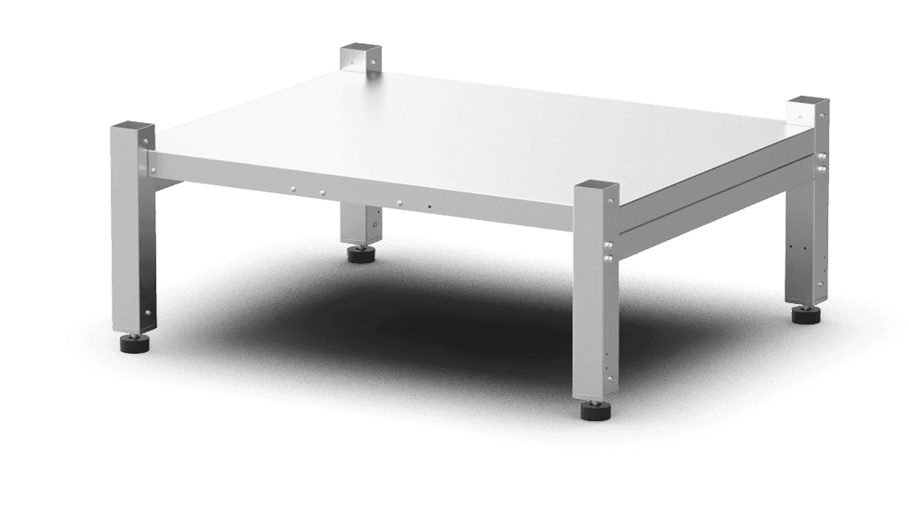 Unox Low stand for DOUBLE STACK solutions. It allows you to use SMART.Drain (bottom oven only) in a column of stacked ovens. XWARCN-00EF-L-PO.