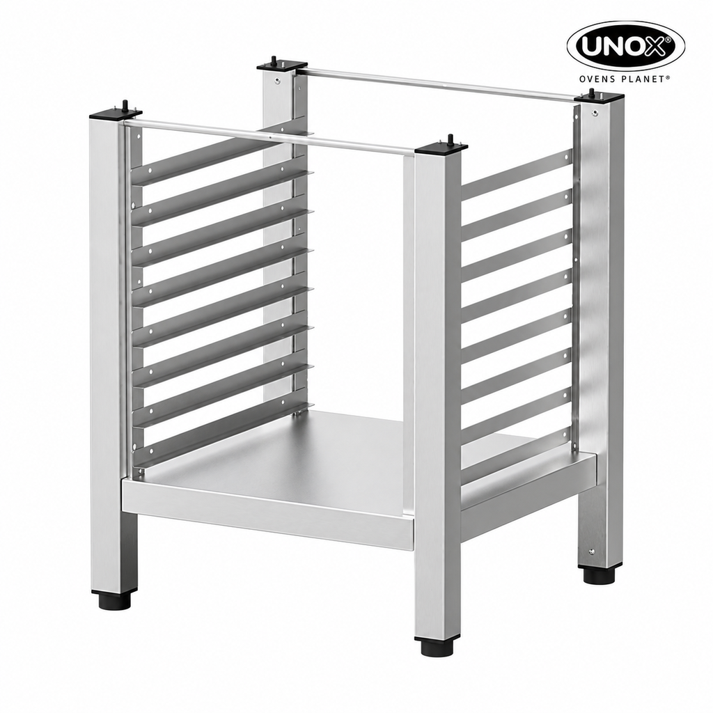 Unox The multifunctional support ideal for storing trays safely and place your oven at the perfect height to work. XWKRT-08HS-H.