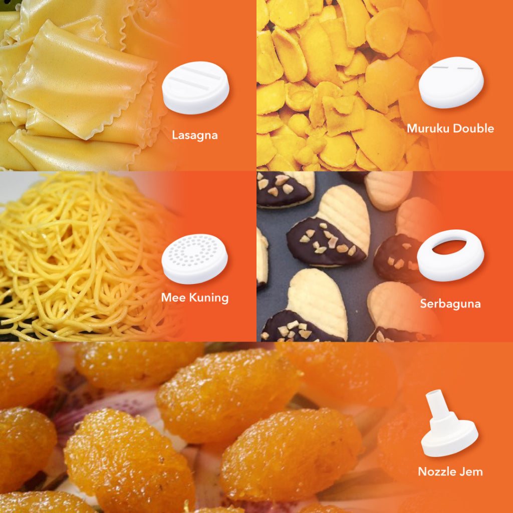 Lasagna, muruku, mee kuning, serbaguna and jam nozzle moulds