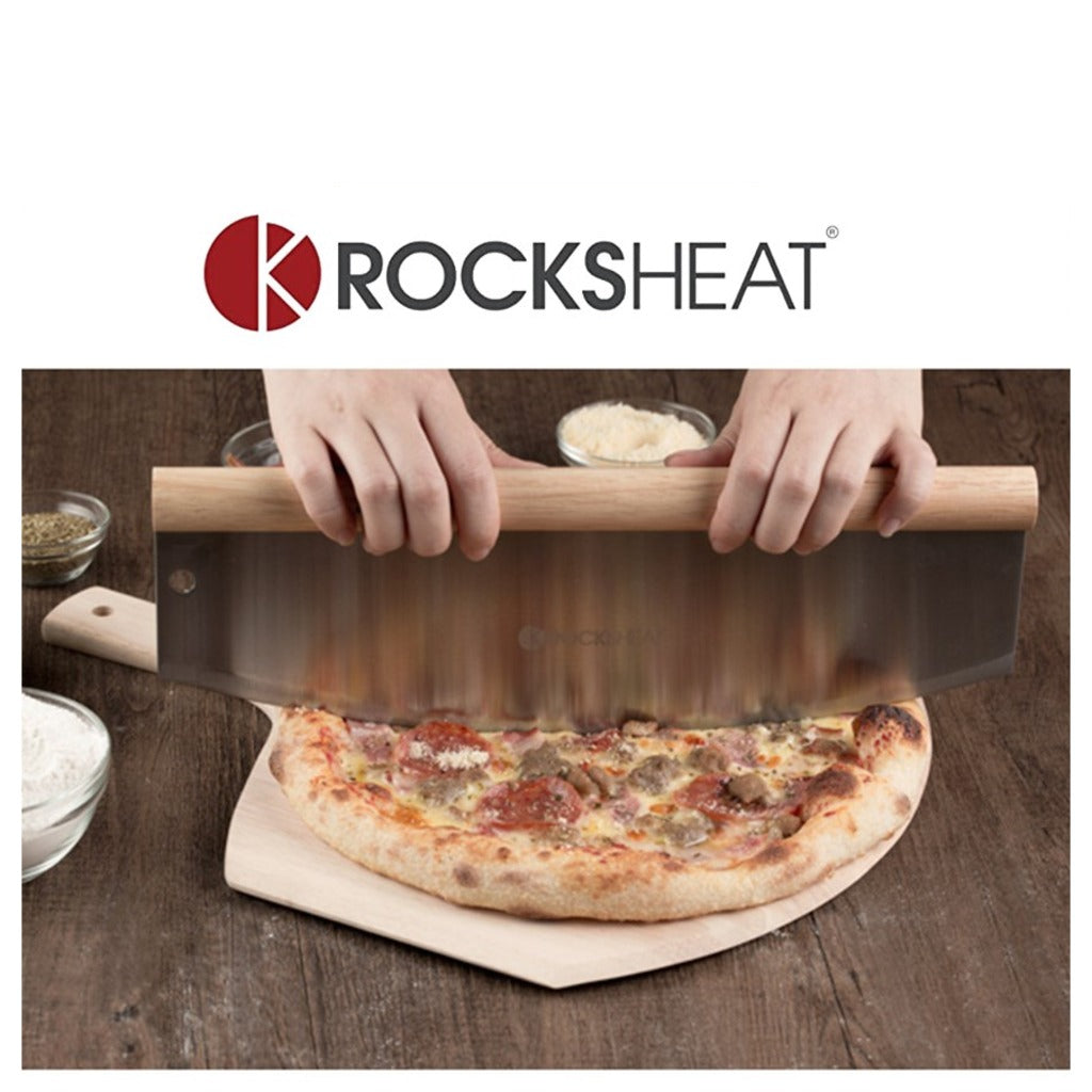 Cutting pizza on the Rocksheat peel
