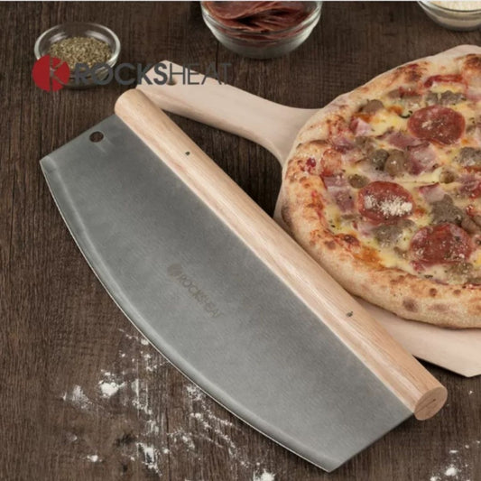 Rocksheat rocking pizza cutter on a pizza