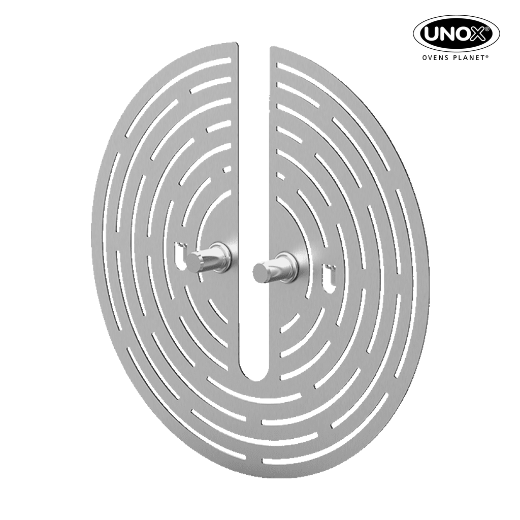 Unox Airflow baffle plate to be applied to the suction fan. It allows you to bake even the most delicate pastry products. Use 1 baffle plate for each fan. XC606.