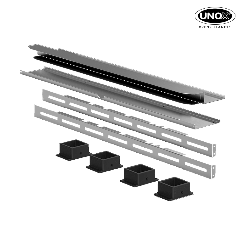 Unox It includes all the necessary parts for the correct installation of stacked BAKERTOP, DECKTOP and LIEVOX. To be used also to stack 2 DECKTOP ovens with a stand. XUC061.