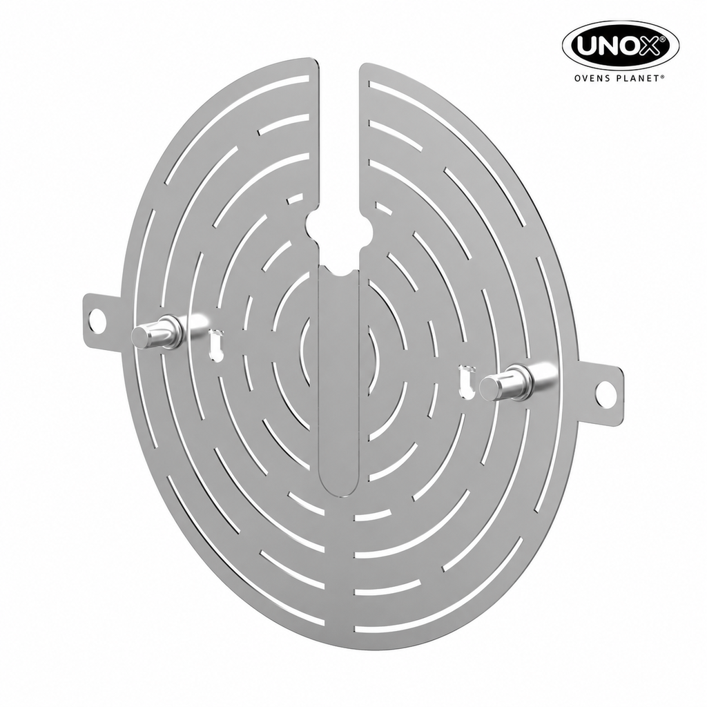 Unox Airflow baffle plate to be applied to the suction fan. It allows you to bake even the most delicate pastry products. Use 1 baffle plate for each fan. XUC156.