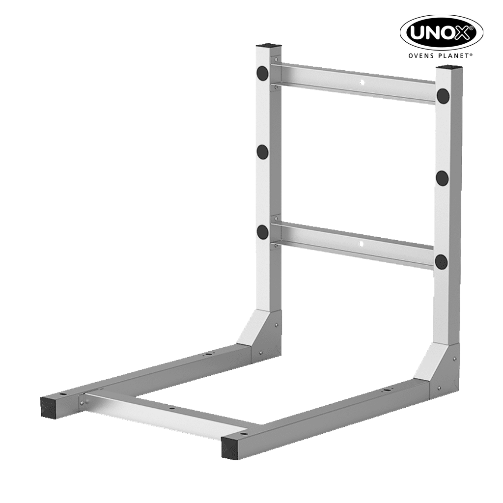 Unox Wall-mounting oven bracket. Before mounting, check the structural characteristics of the wall with a qualified professional (architect/civil engineer) to ensure it is compatible with the moment and force generated by the installed unit. XUC176.