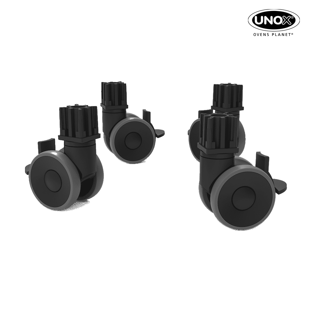 Unox They make cleaning easier. The kit includes 2 wheels with a brake, 2 wheels without a brake, and wall-mounting chains. XUC225.
