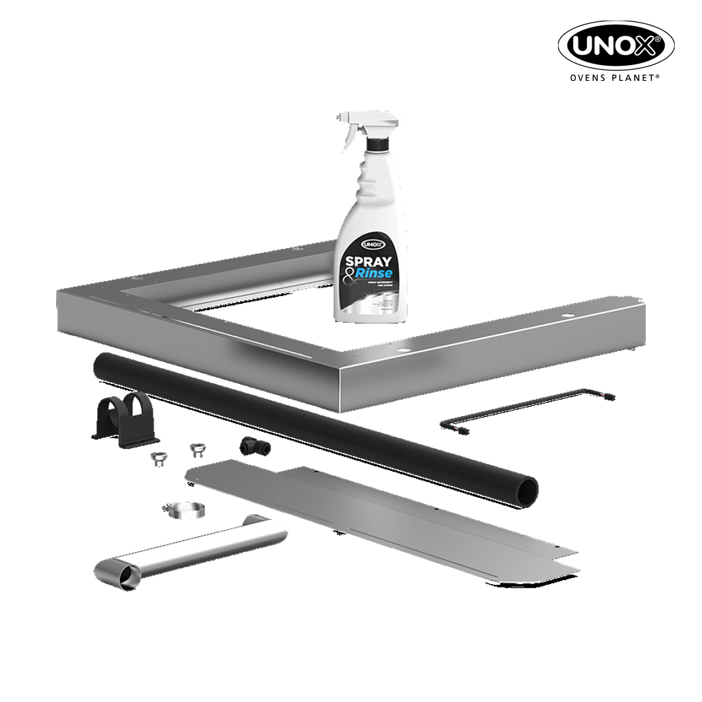 Unox This kit includes everything you need to install and stack two electric ovens and 1 bottle (750ml) of SPRAY&Rinse. XWKQT-04EF-E-SR.