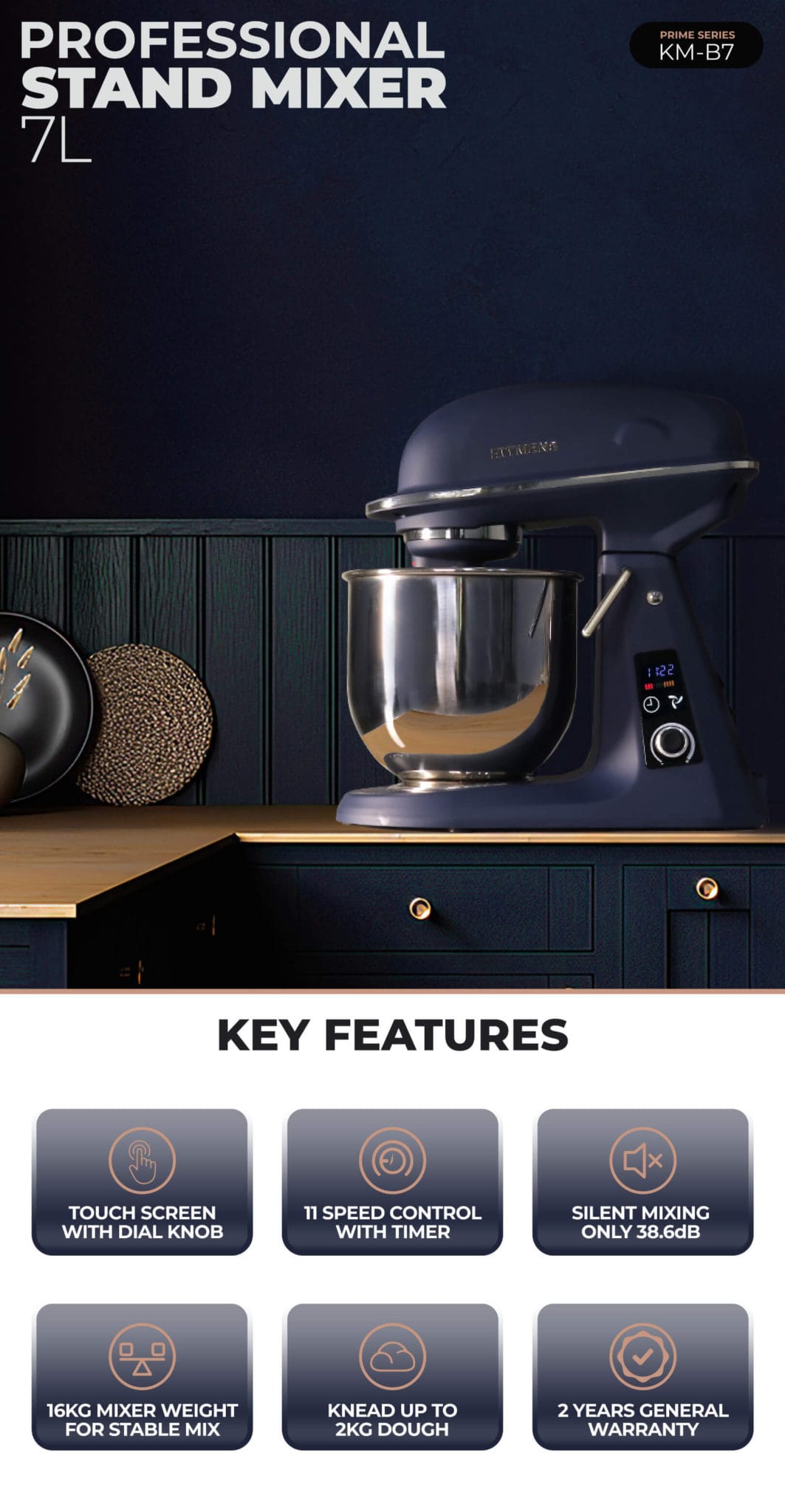 Kitmens KM-B7 Prime Series Stand Mixer (7L)