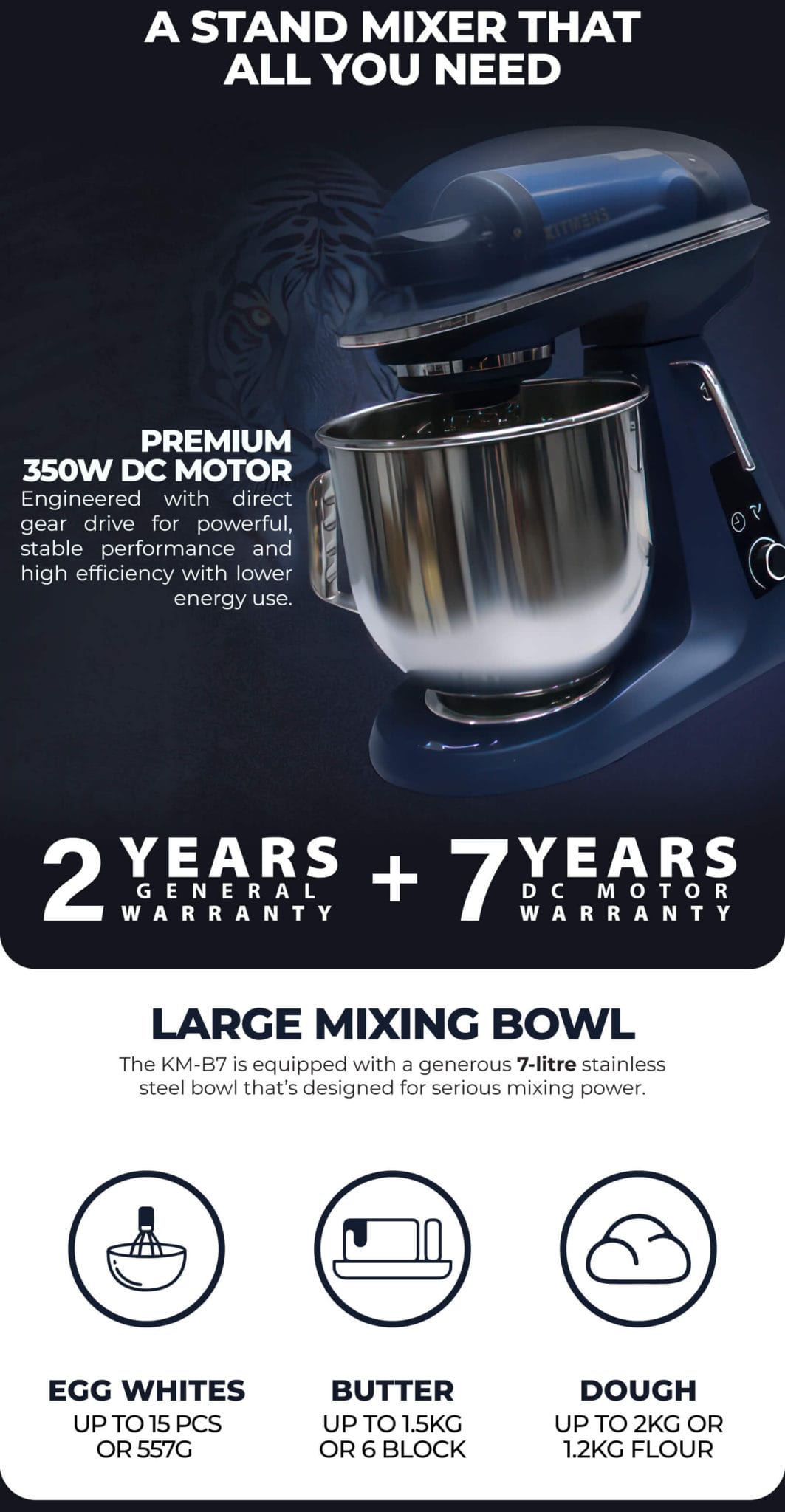 Kitmens KM-B7 Prime Series Stand Mixer (7L)