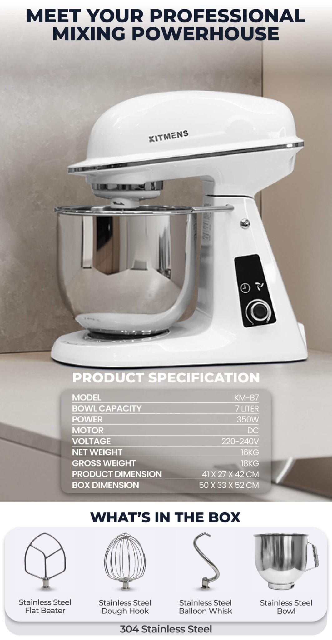 Kitmens KM-B7 Prime Series Stand Mixer (7L)