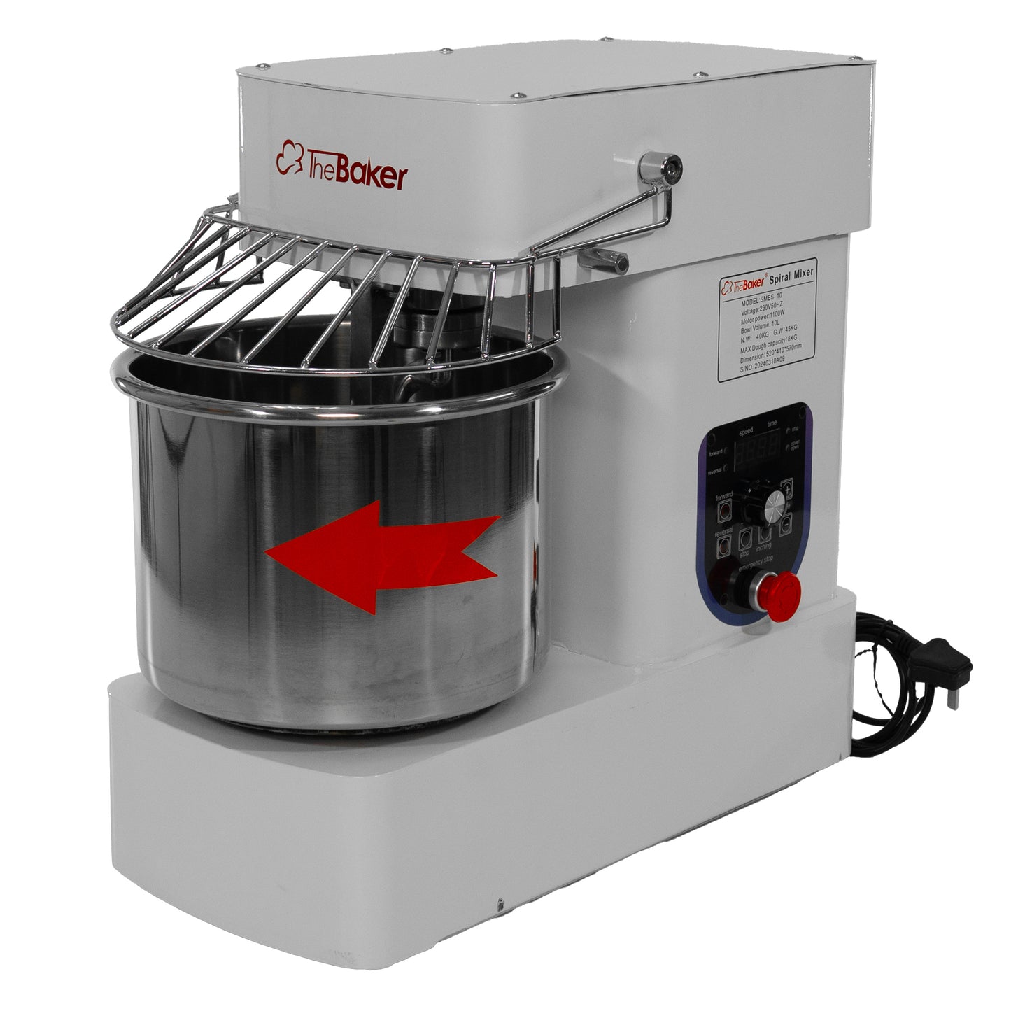 The Baker SMES-10 spiral mixer bowl and spiral hook