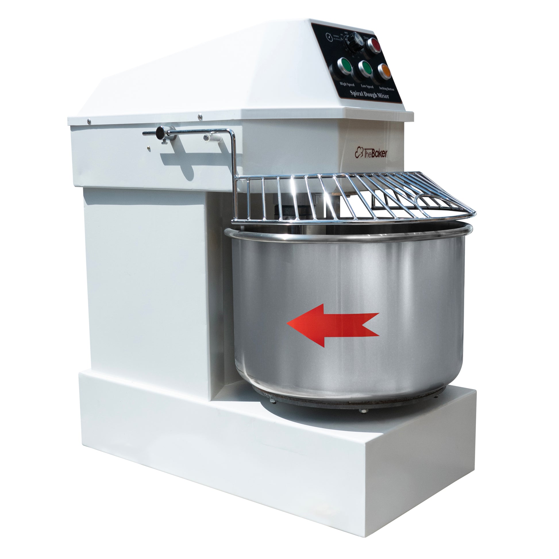 The Baker SMES-40 spiral mixer bowl, spiral hook and breaker bar