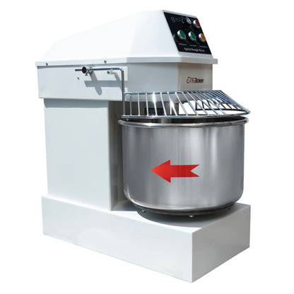 The Baker SMES-40 spiral mixer bowl, spiral hook and breaker bar