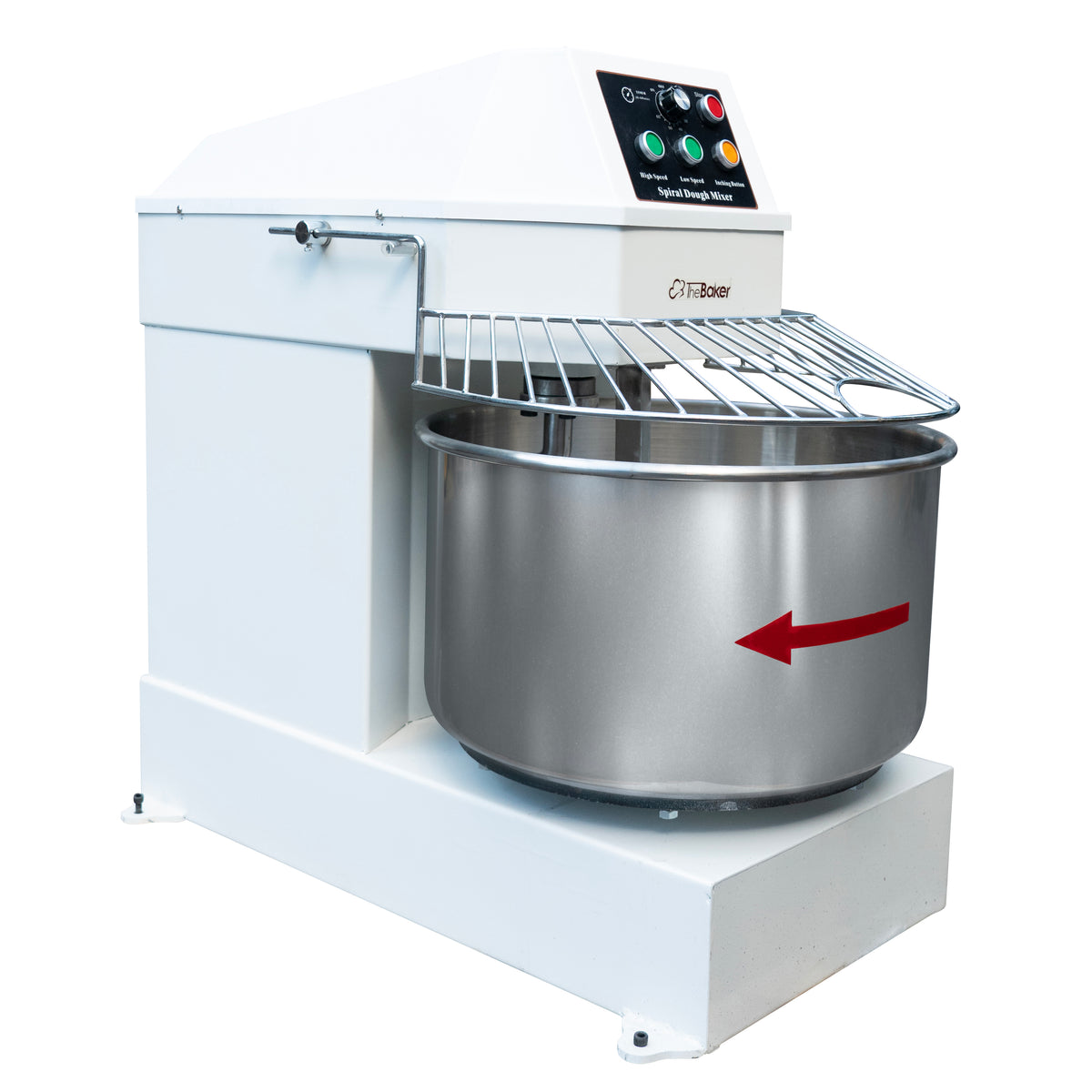The Baker SMES-50 spiral mixer bowl, spiral hook and breaker bar