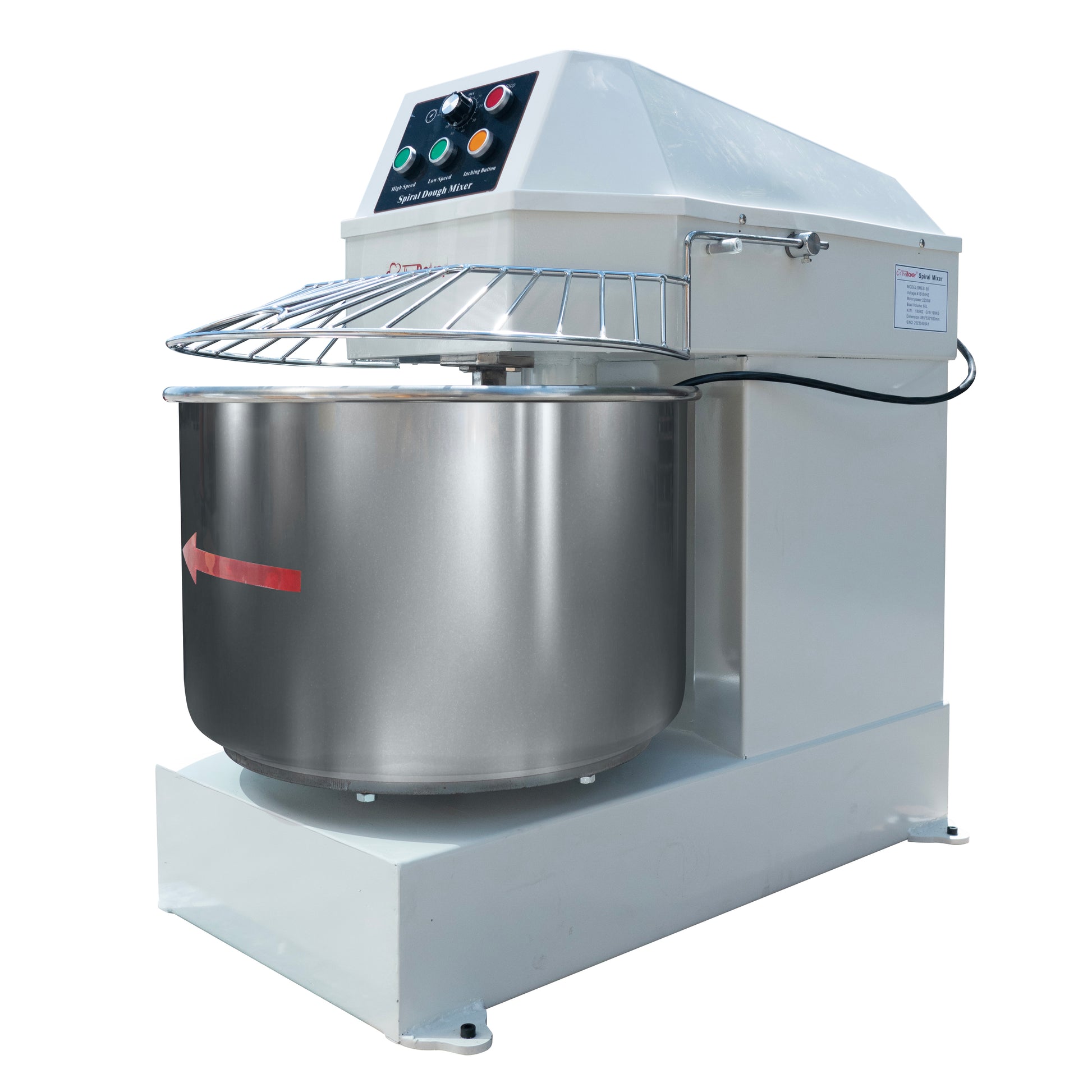 The Baker SMES-60 spiral mixer bowl, spiral hook and breaker bar