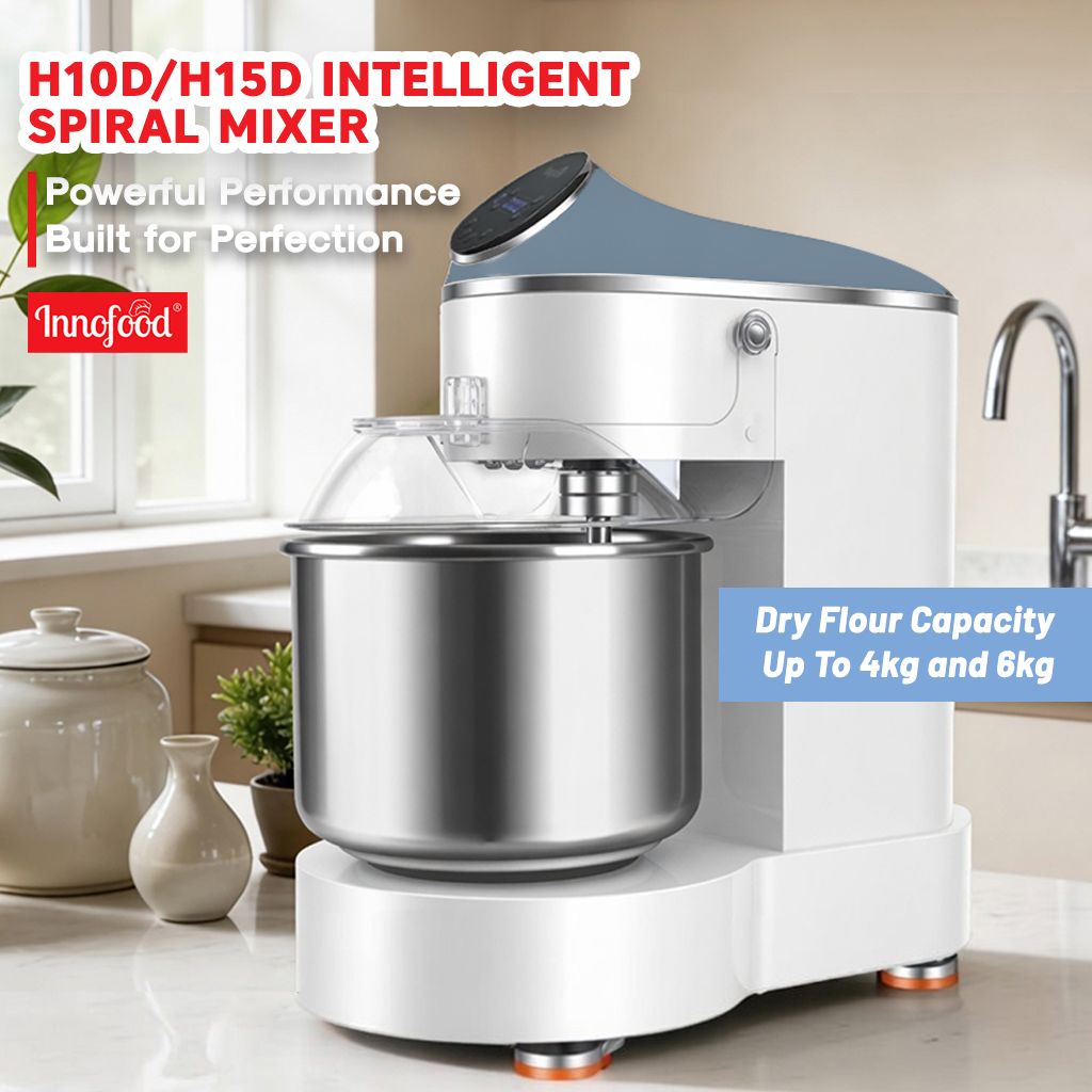 Innofood Heavy Duty Table Top Spiral Mixer For Bread Dough 10L & 15L (4kg and 6kg Dry Flour Capacity) KT-H10D & KT-H15D