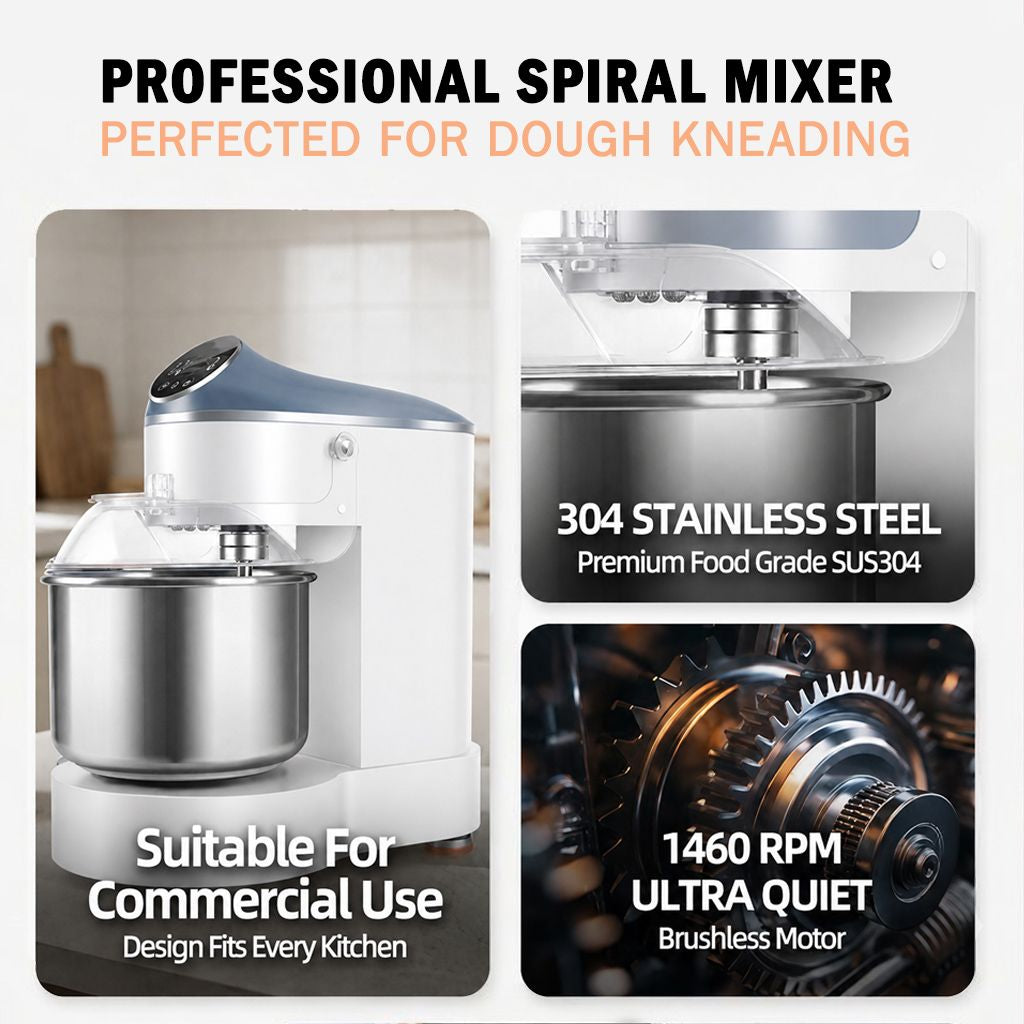 Innofood Heavy Duty Table Top Spiral Mixer For Bread Dough 10L & 15L (4kg and 6kg Dry Flour Capacity) KT-H10D & KT-H15D