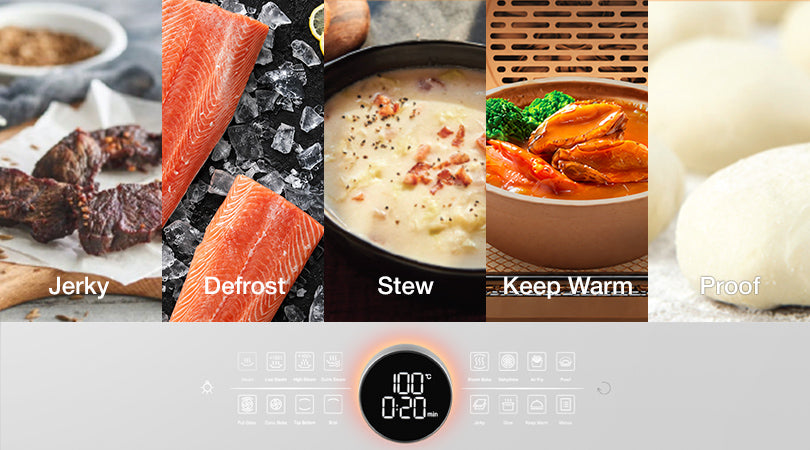 Auxiliary functions: jerky, defrost, stew, keep warm