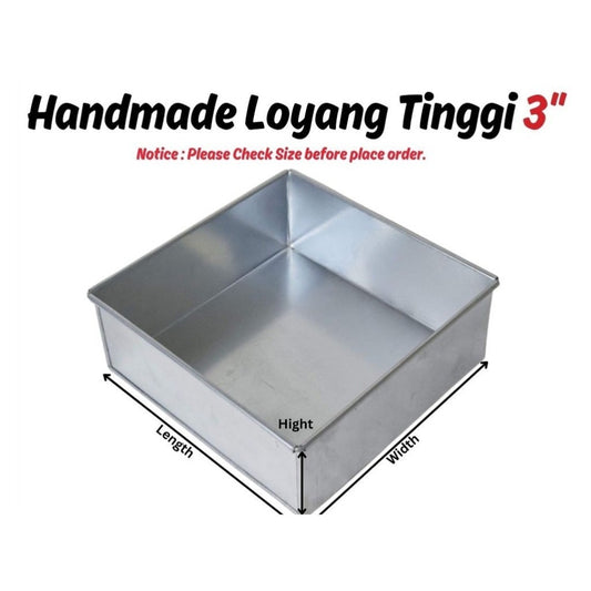 Handmade aluminium square cake mould, 3 inch deep