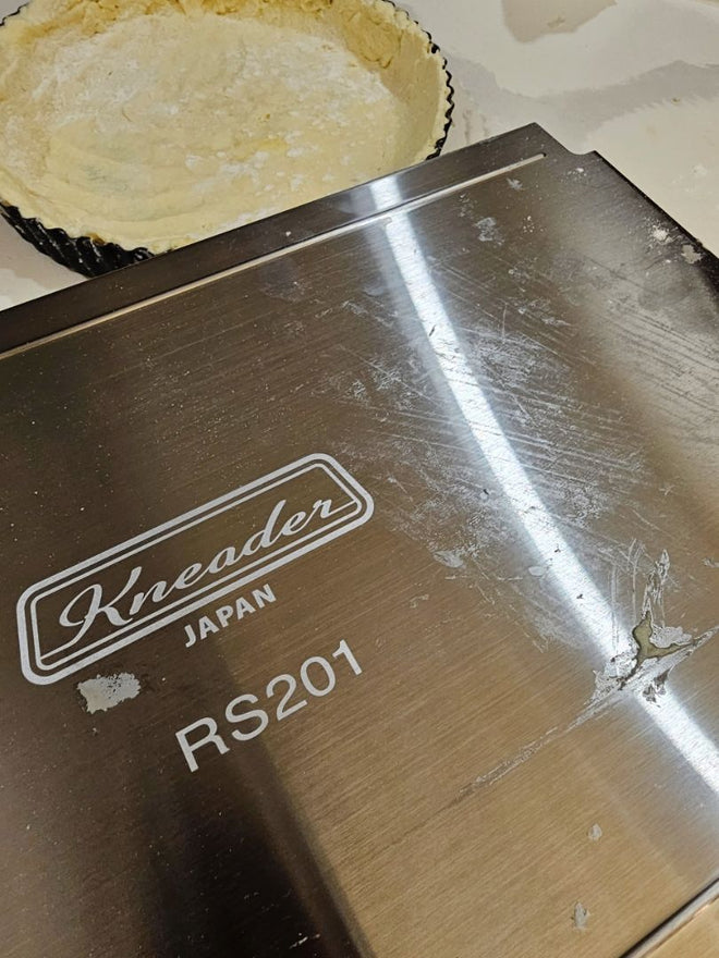 Kneader RS201 sheeter beside a tart shell, customer photo from a Shopee review