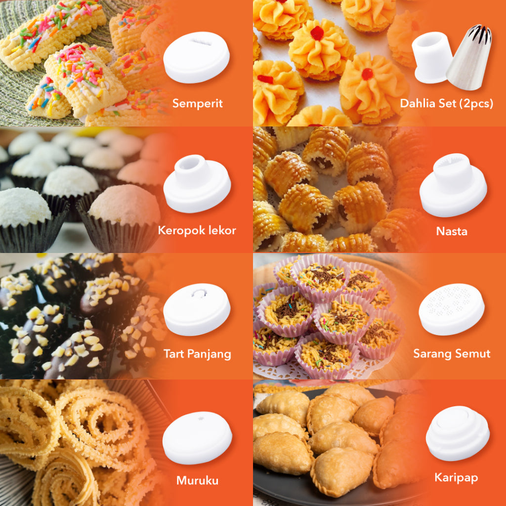 Semperit, Dahlia, kerepek lekor, tart, sarang semut, muruku and karipap moulds
