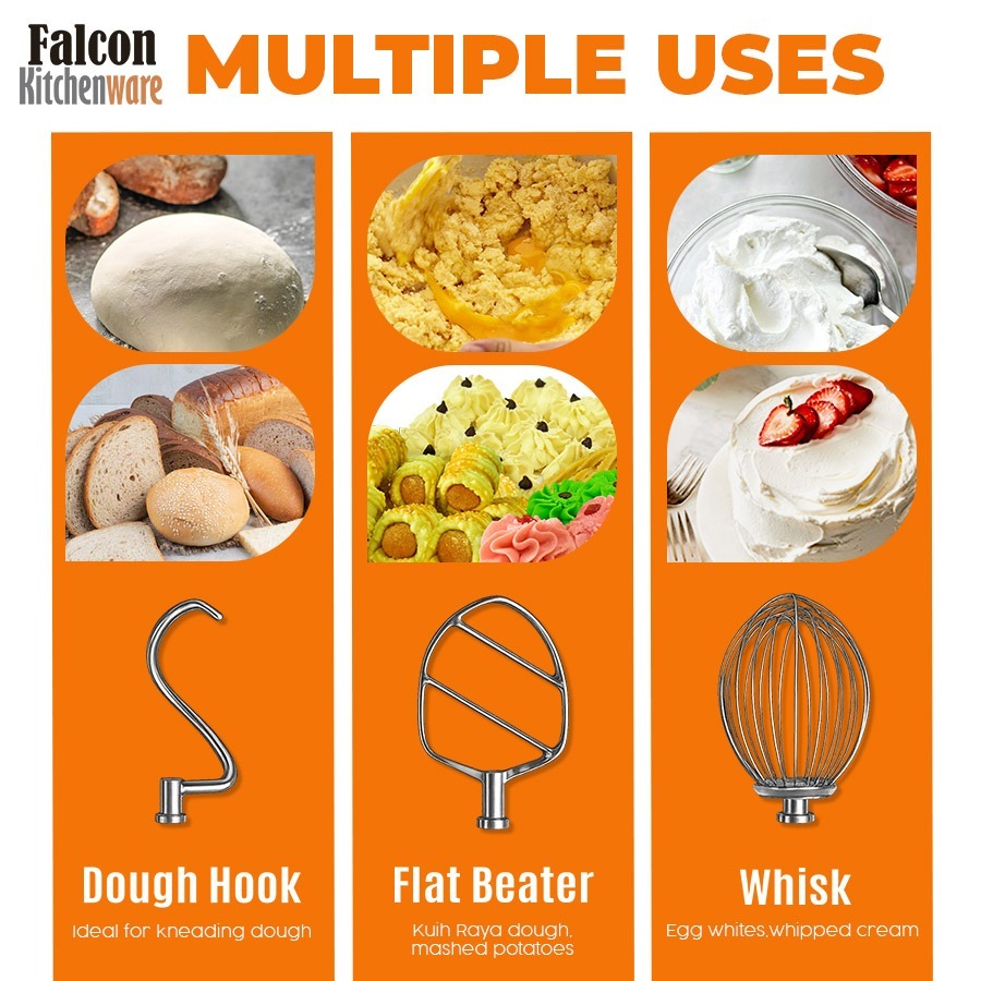 Dough hook, flat beater and whisk uses