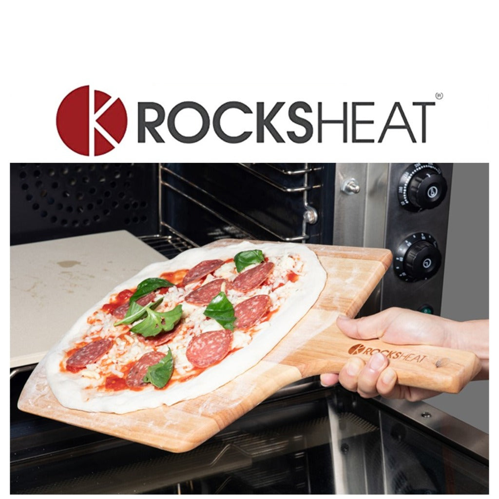 Sliding a pizza out of the oven with the Rocksheat peel