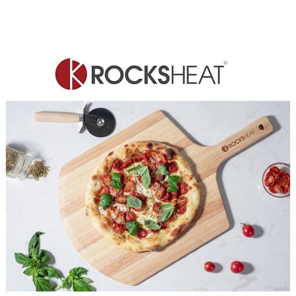 Serving pizza on the Rocksheat peel