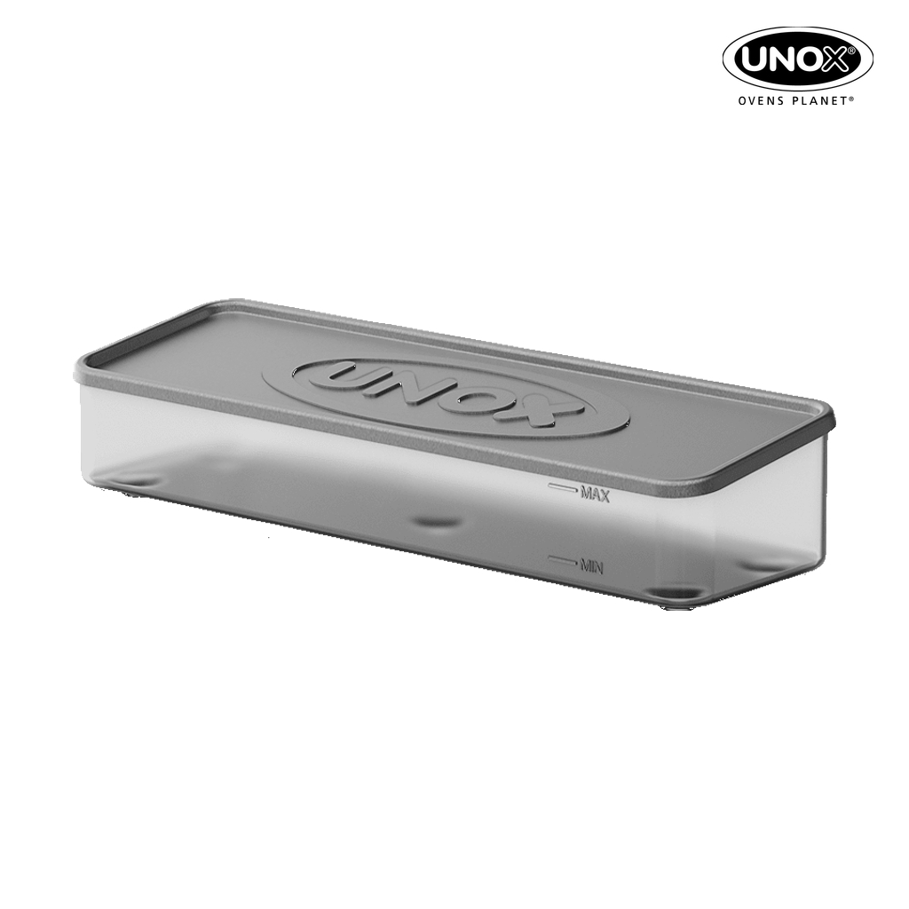 Unox Water tank for oven positioned on counter. XC655.