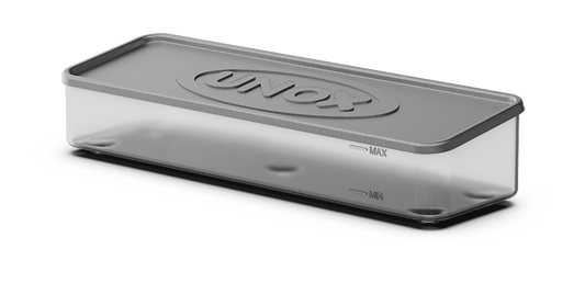 Unox Water tank for oven positioned on counter. XC655.