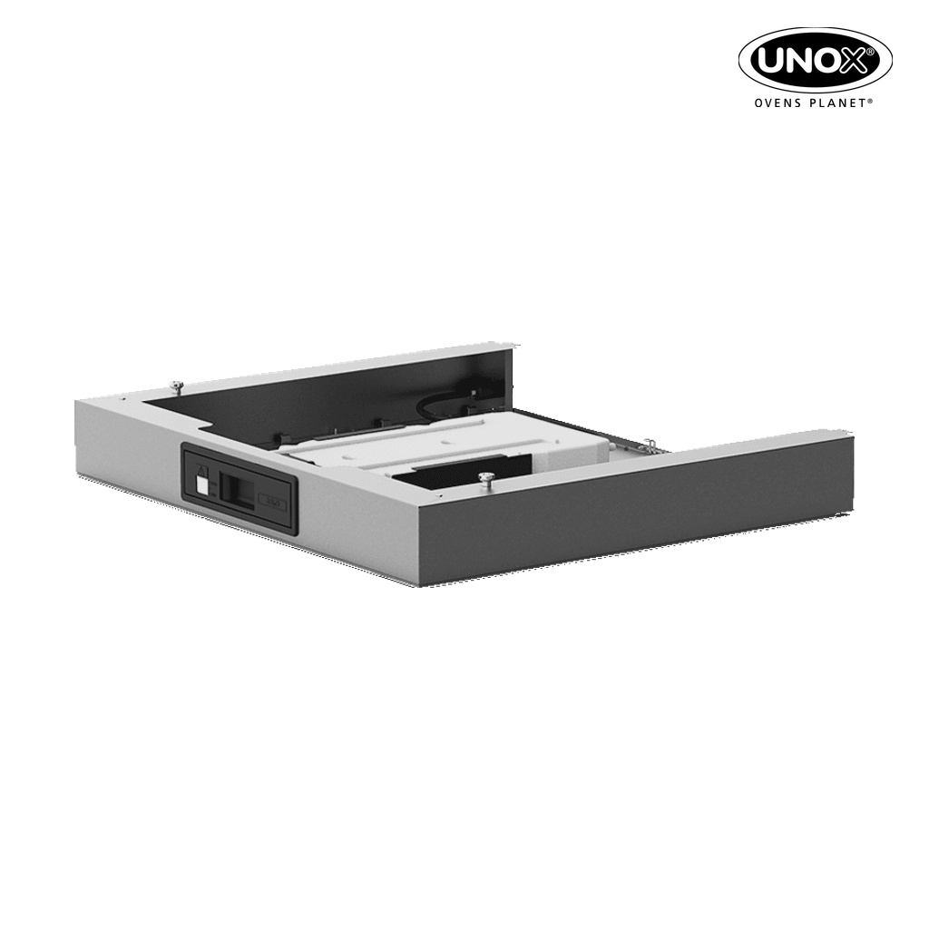 Unox Water tank for oven positioned on counter. 4 liters capacity. XHC021.