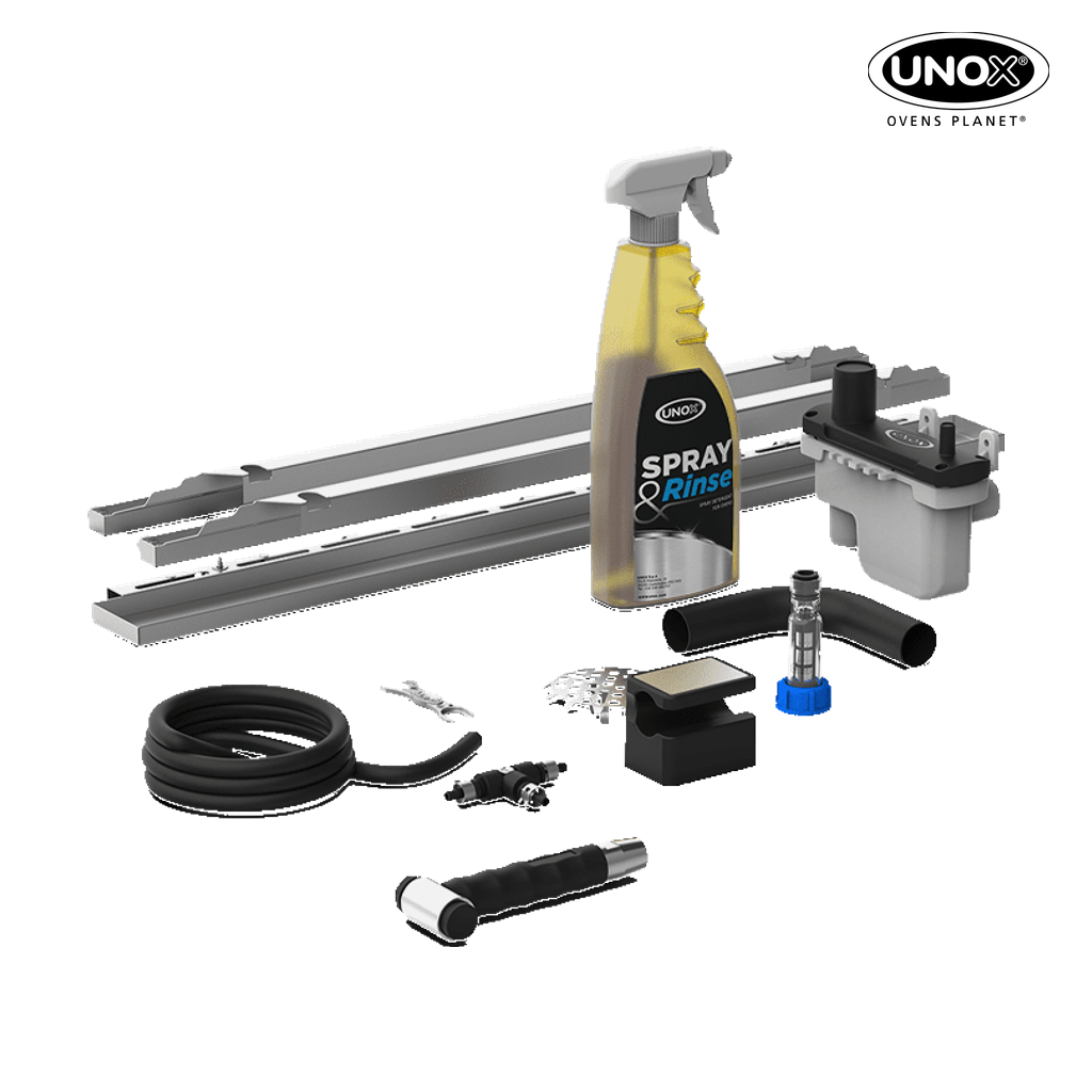 Unox This kit includes everything you need to install and clean a single oven. Also includes a bottle of SPRAY&Rinse 750ml. XHC027.