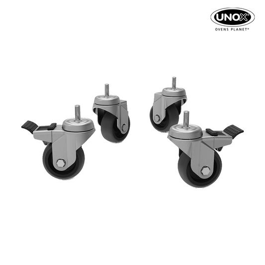 Unox They make cleaning easier. The kit includes 2 wheels with a brake, 2 wheels without a brake, and wall-mounting chains. XR623.