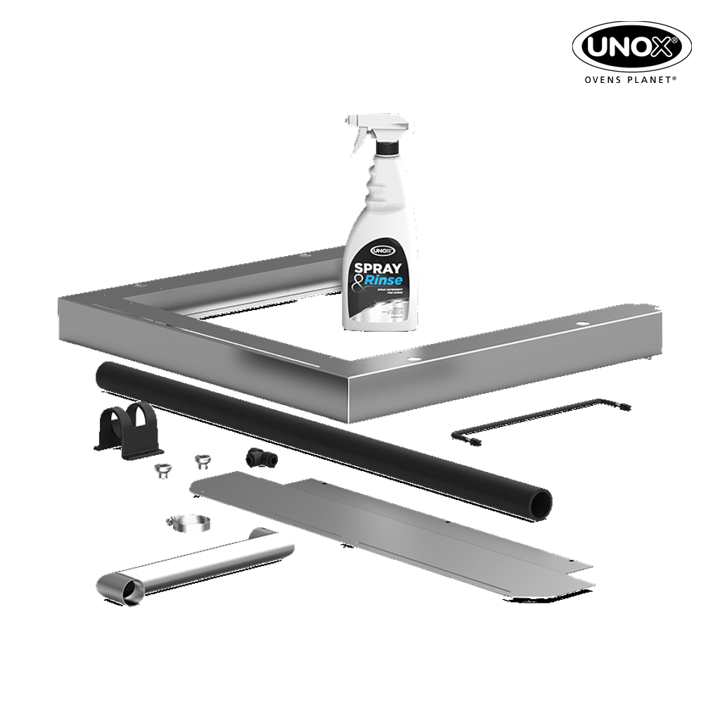 Unox This kit includes everything you need to install and stack two electric ovens and 1 bottle (750ml) of SPRAY&Rinse. XWKQT-00EF-E-SR.